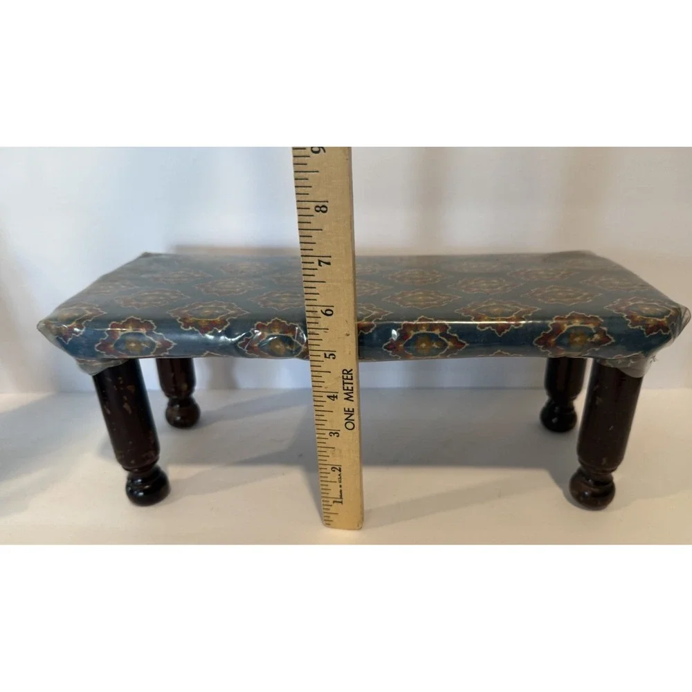 Vintage Small Wood Bench Upholstered Kitchen Shelf Riser Boho Display Stool Mini
